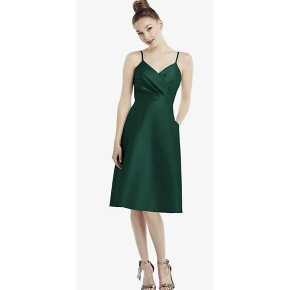 ALFRED SUNG Dresses & Skirts - Alfred Sung D777 MIDI Cocktail Dress In Hunter Green Size 10 Bridesmaid NWT